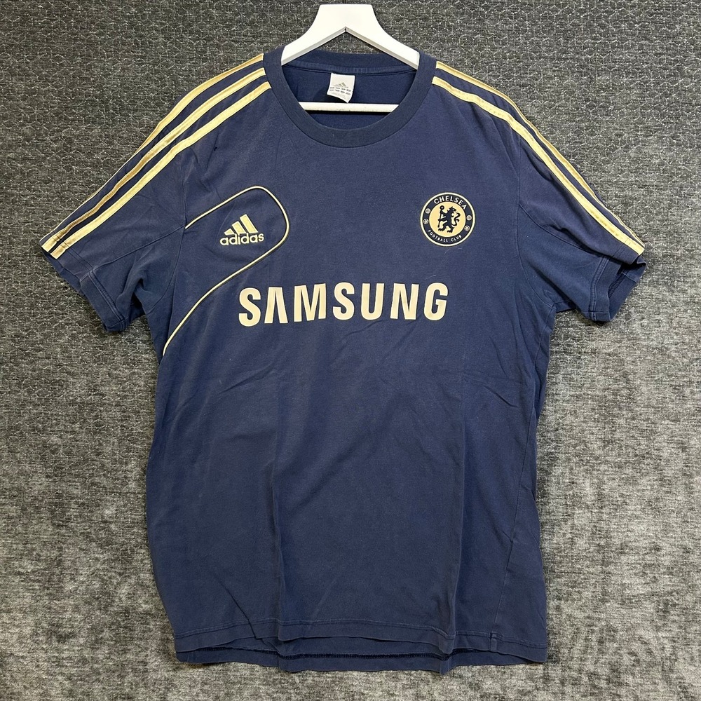 Adidas T-Shirt Adults M Navy Gold Good Chelsea FC Samsung Soccer Y2K
